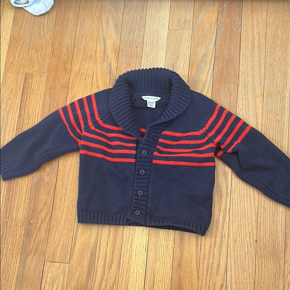 Janie and Jack Navy and Red Striped Kids Cardigan